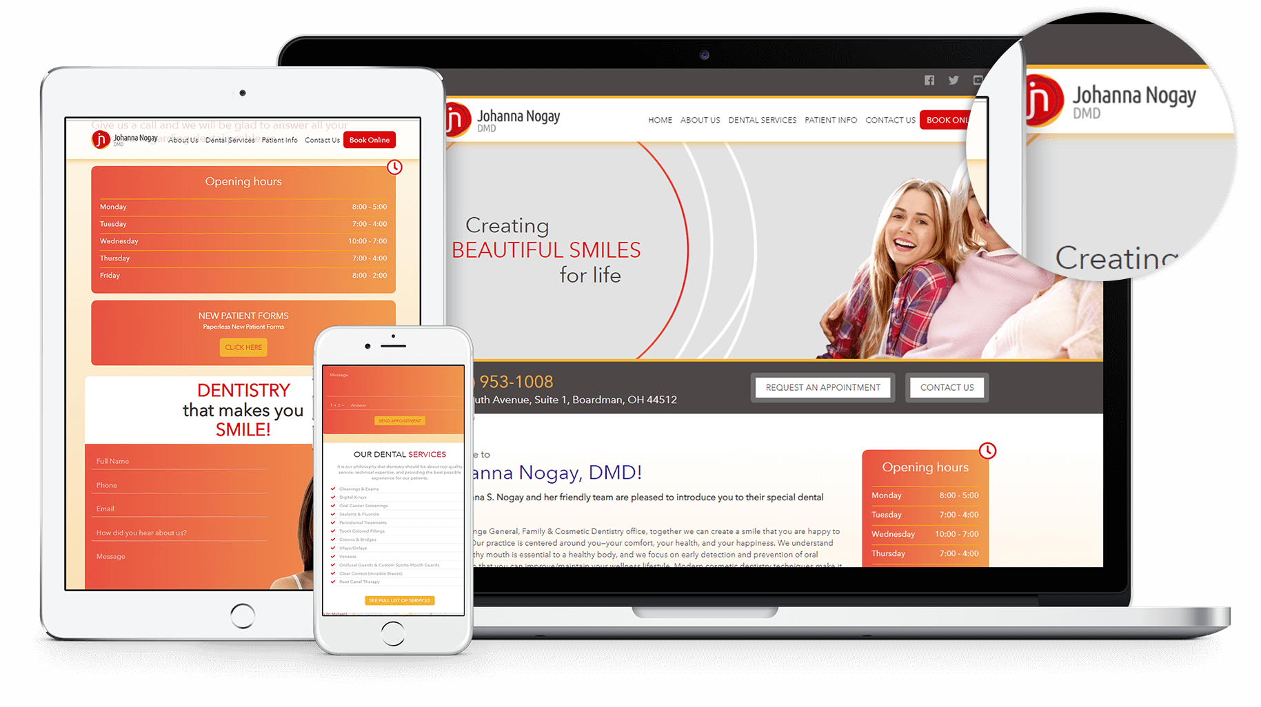 The new website is fully responsive across all browsers and the bright, cheerful colour palette reflects the friendly environment of the practice