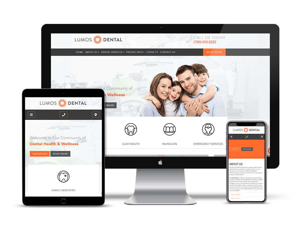 Lumos Dental - Edmonton, AB. Custom dental websites, dental marketing, and SEO for dentists and dental professionals