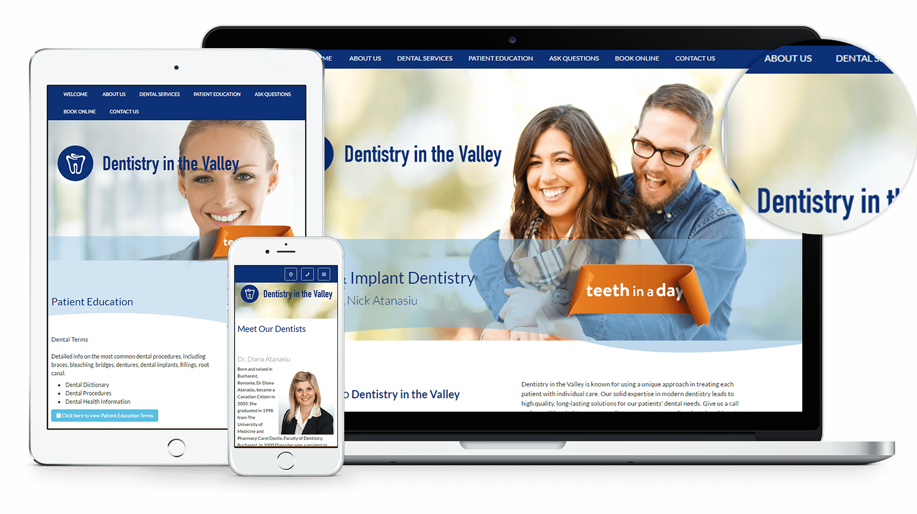 New Website for Dentistry in the Valley. The website has a very cohesive layout with attractive colours throughout. The website is easily accessible
