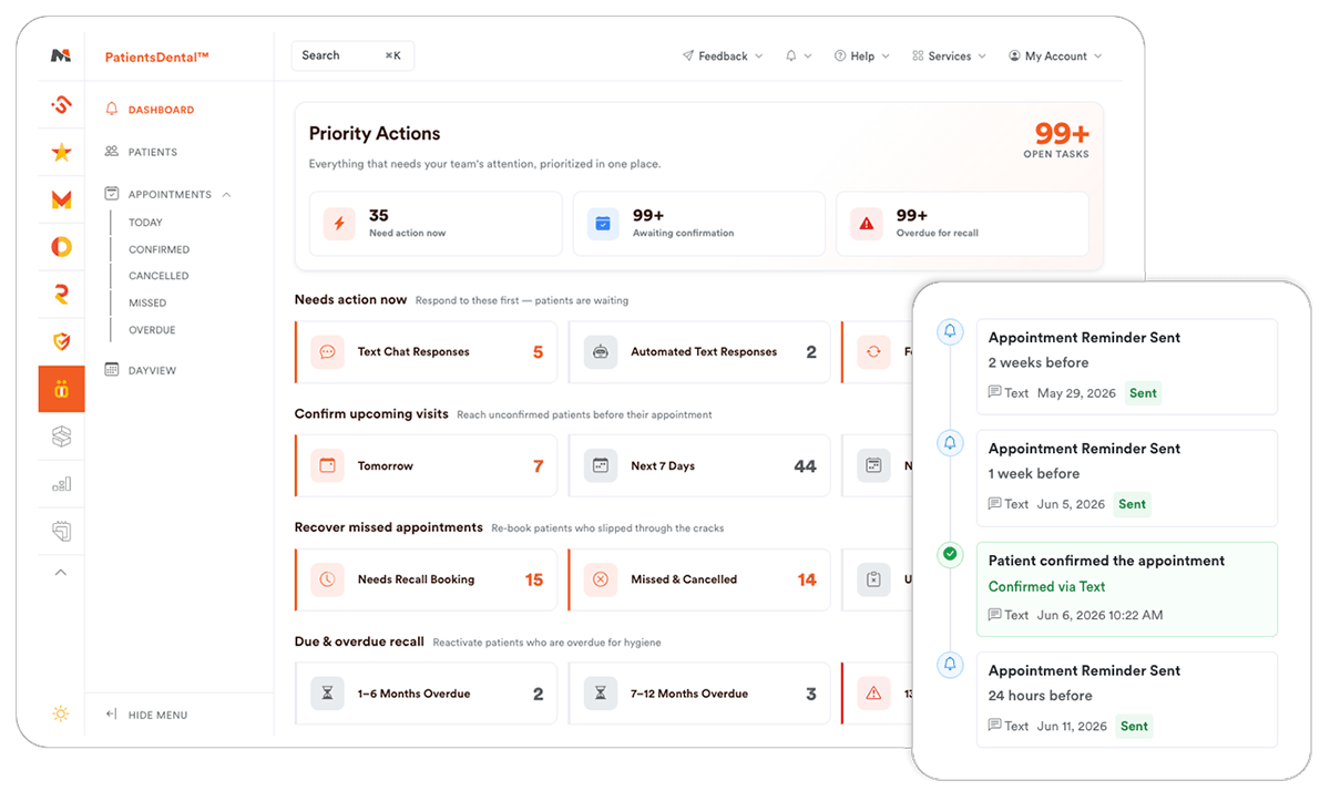PatientsDental<small class='opacity-50'>&trade;</small> dashboard screenshot